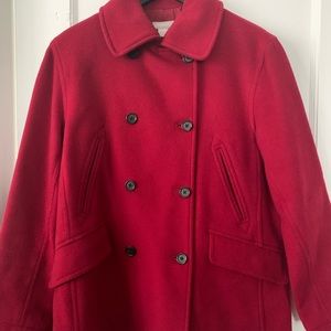 J Crew women’s red pea coat